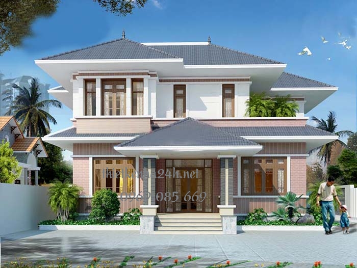 Kiến trúc nhà vuông 2 tầng 