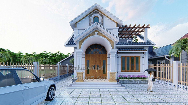 Mặt tiền mẫu nh&agrave; thiết kế ấn tượng, kết hợp kh&eacute;o l&eacute;o c&aacute;c chất liệu&nbsp;