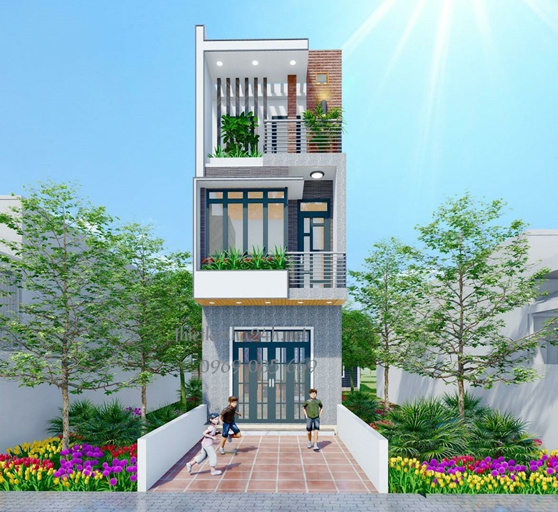 Phần ban công tầng 2 và tầng 3 thiết kế đua ra ngoài