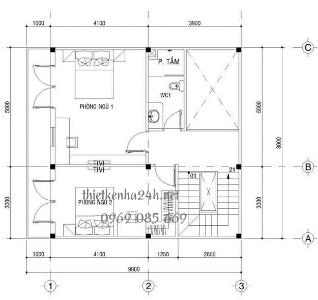 Tham khảo bản vẽ nhà vuông 8x9m 2 mặt tiền có thiết kế gara