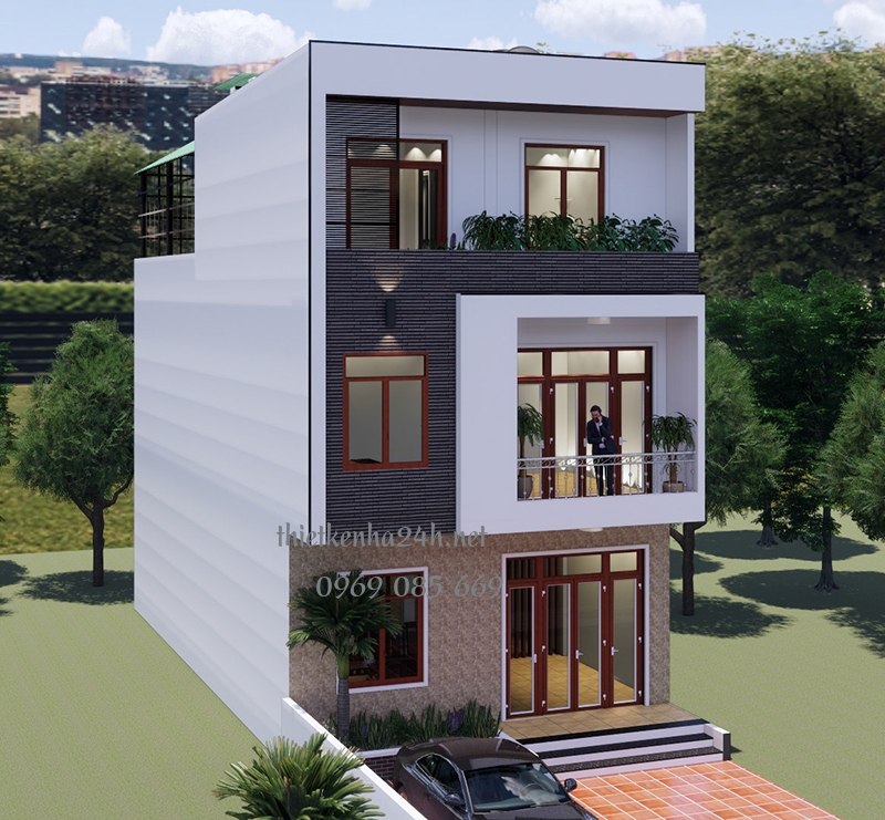 Cấu trúc ngôi nhà được tạo nên từ các hình khối vuông vắn và đối xứng