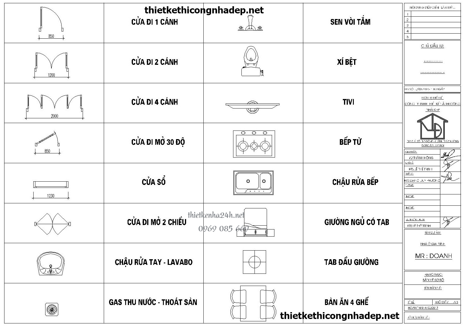 Kí hiệu bản vẽ đồ nội thất 