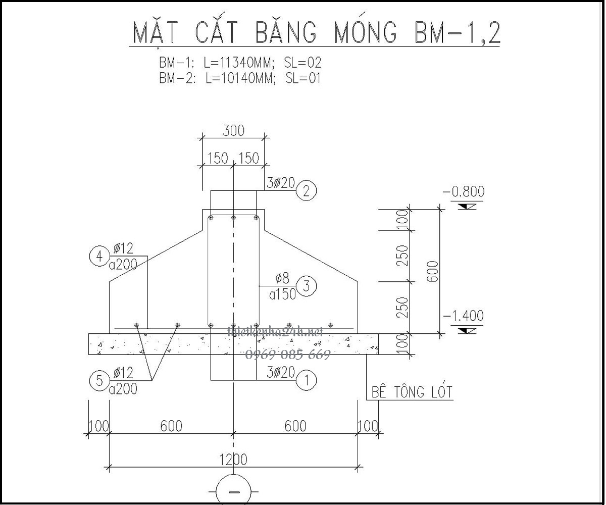 Hướng dẫn cách đọc bản vẽ mặt cắt móng băng 