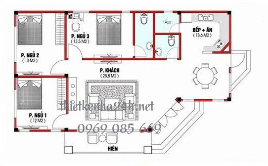 Nhà cấp 4 có 3 phòng ngủ 1 phòng thờ 