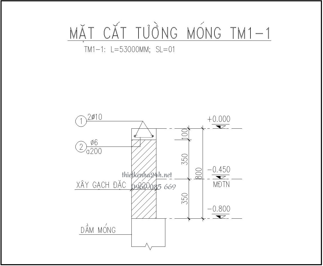 Cách đọc bản vẽ mặt cắt tường móng 