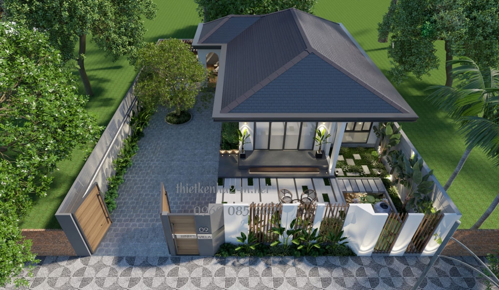 Mái dốc chữ A ấn tượng với màu xácm khá hài hoà và nhã nhặn 