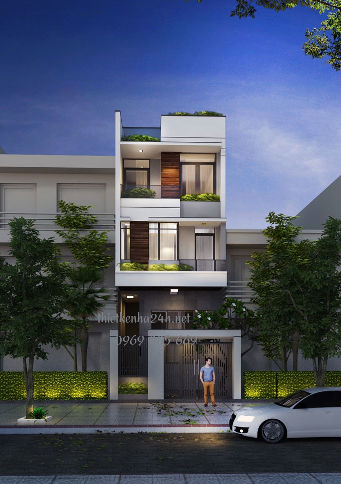 Mẫu nhà phố mái bằng đẹp hiện đại 