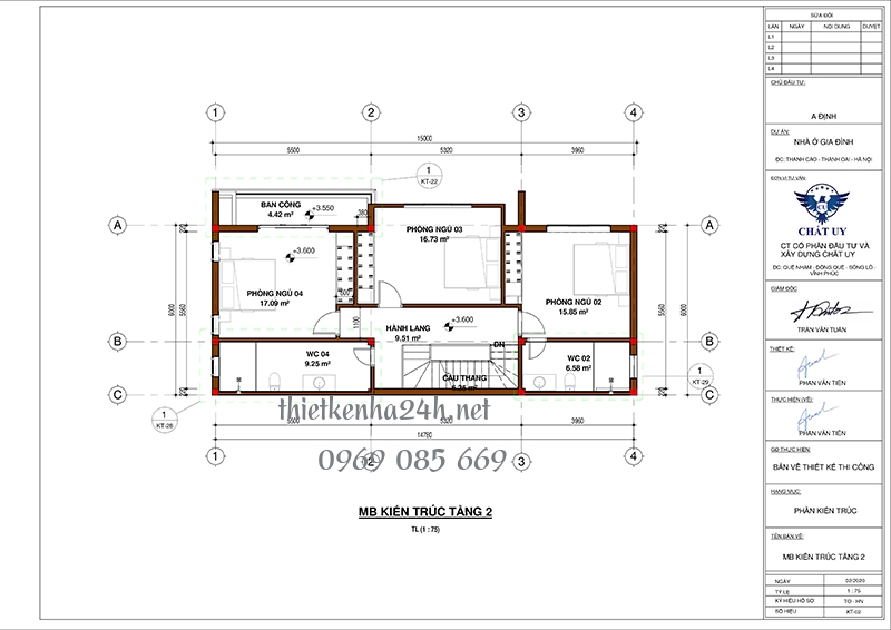 Mặt bằng kiến tr&uacute;c tầng 2