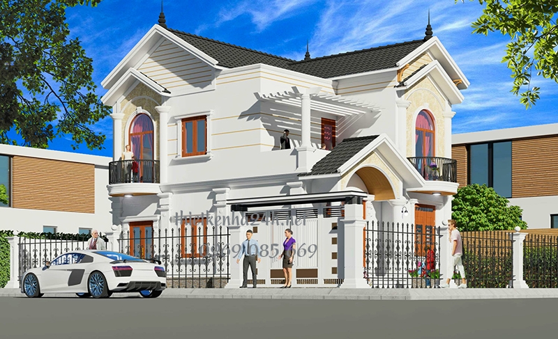 Biệt thư 2 tầng với măt tiền sang trọng, m&agrave;u sắc nh&atilde; nhặn 