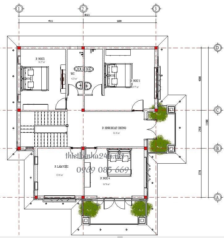 mặt bằng thiết kế biệt thự tầng 2