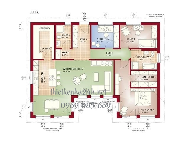 mặt bằng kiến tr&uacute;c nh&agrave; vườn cấp 4