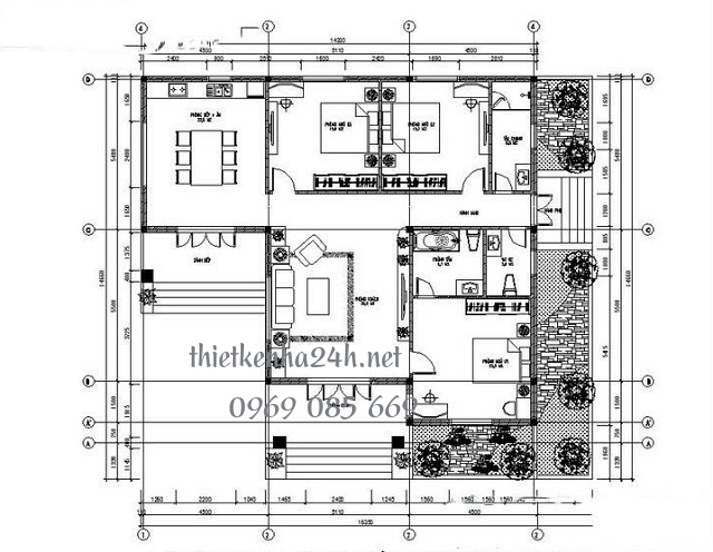 mặt bằng c&ocirc;ng năng cấp 4 chữ L