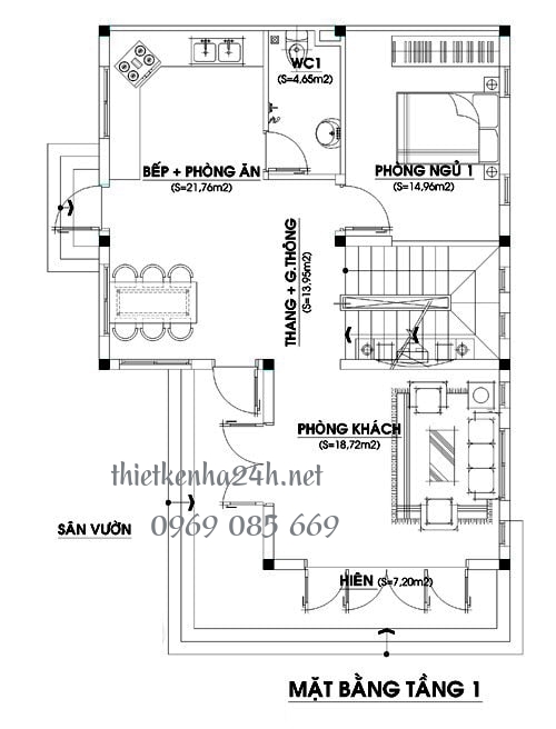 Mặt bằng nhà biệt thự 2 tầng 80m2 4 phòng ngủ - 2