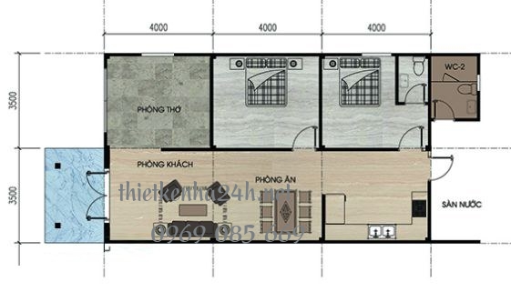 Mặt bằng mẫu nhà cấp 4 hiện đại 8x12m 