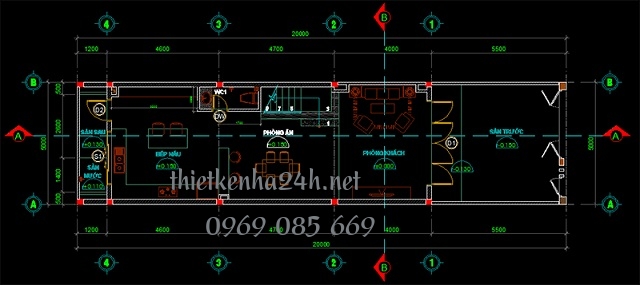 mặt bằng tầng 1 nhà phố