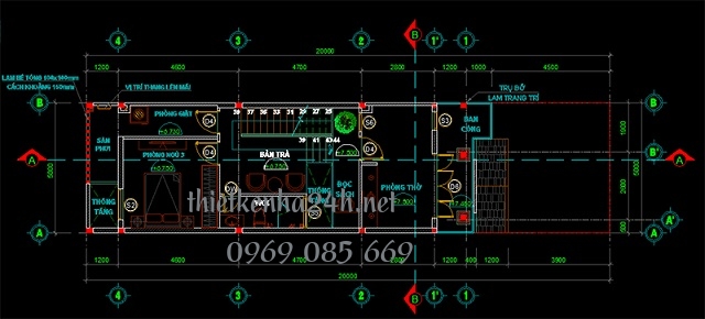 mặt bằng kiến trúc tầng 3 nhà phố 