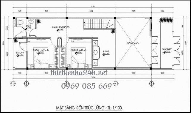 mặt bằng tầng lửng mẫu nh&agrave; phố cấp 4