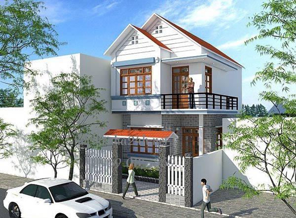 Nhà 1 trệt 1 lầu mái thái đẹp từ bên ngoài 
