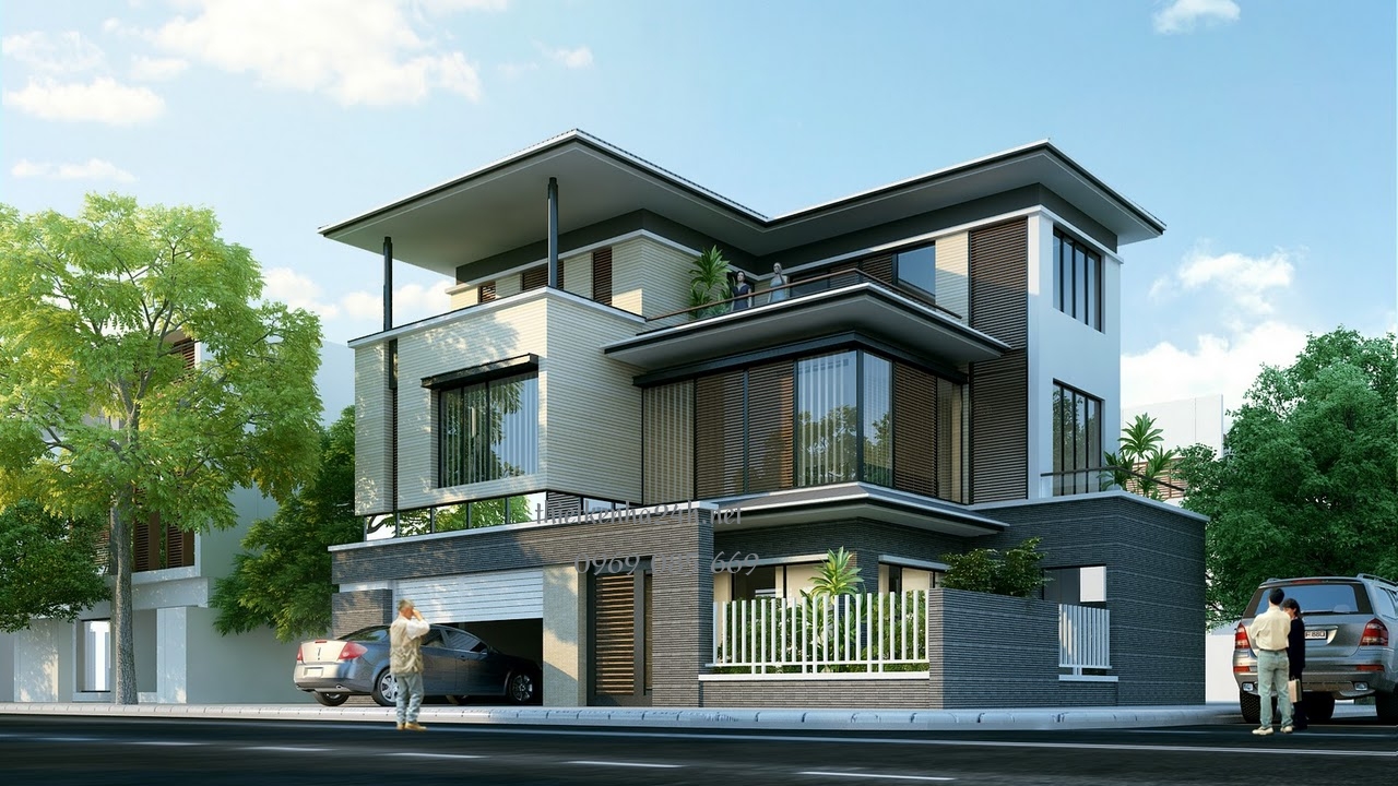 Mẫu nhà cấp 4 đẹp kiểu biệt thự có 2 tầng 1 tum 
