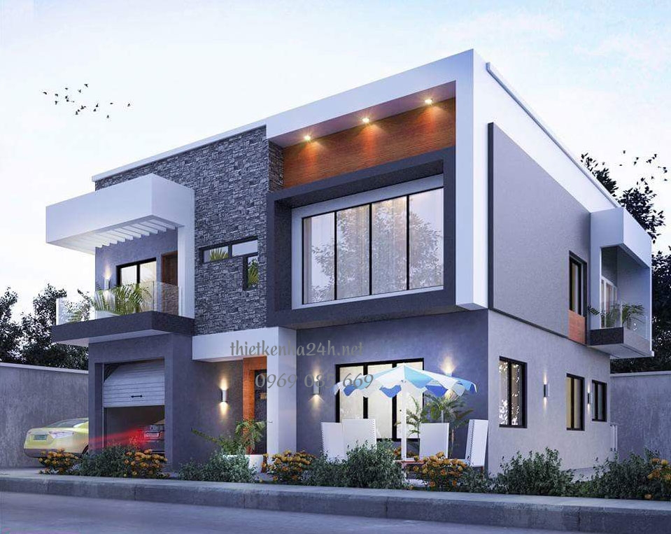 Mẫu nhà vuông 2 tầng đơn giản và rộng rãi 