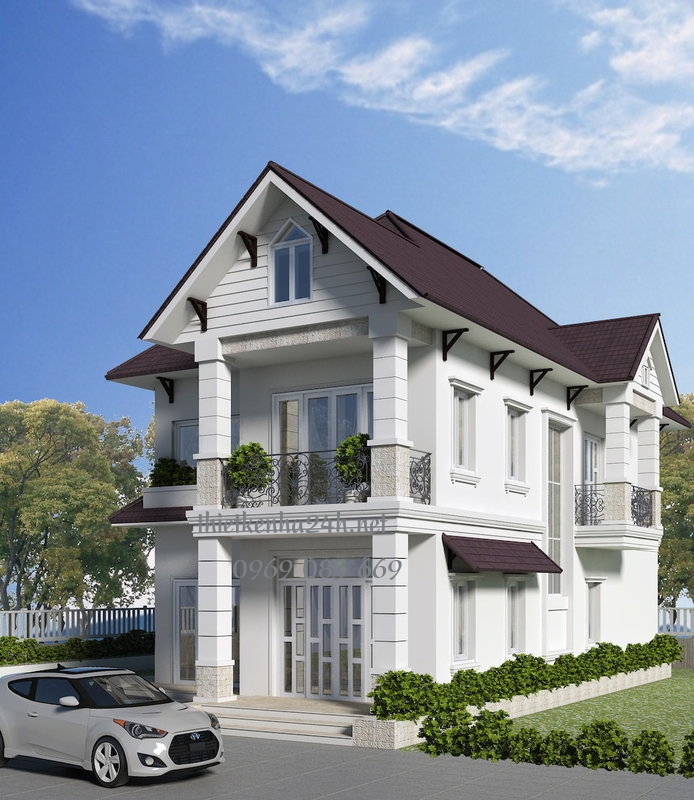 Thiết kế nhà 2 tầng mái thái theo phong cách cổ điển sang trọng 