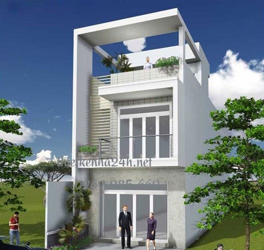 Nhà ống 2 tầng 1 tum được thiết kế theo phong cách hiện đại, trẻ trung 