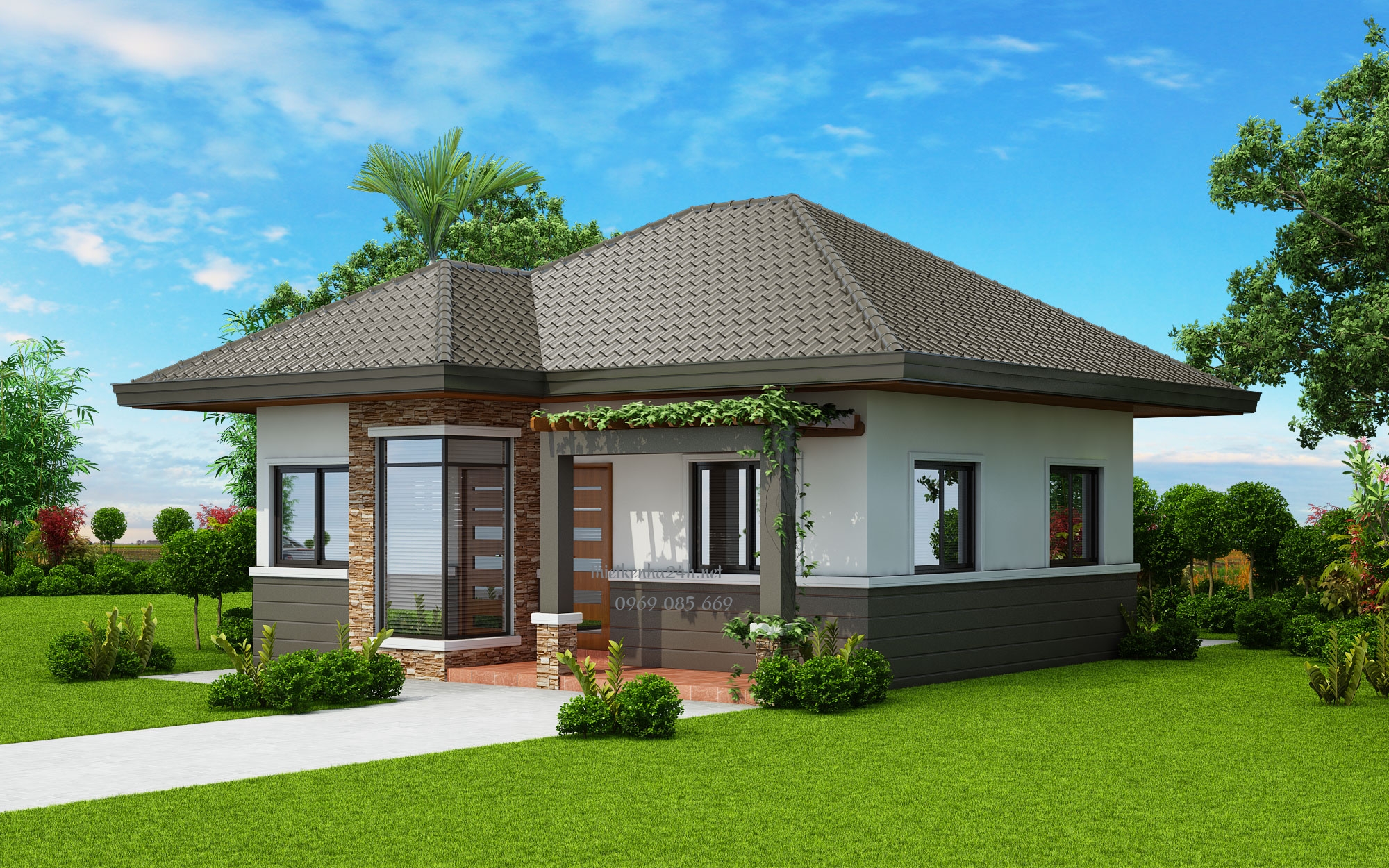 Không gian xanh mát, thoáng đãng của mẫu nhà 1 tầng mái thái 