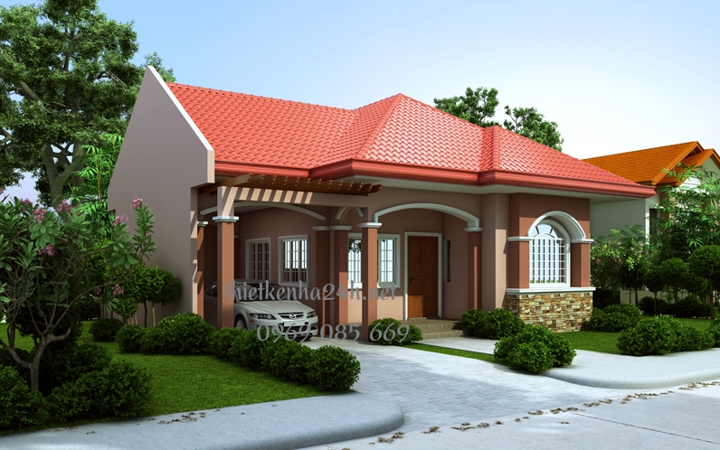 Sự kết hợp giữa nhà mái thái bằng ngói với sân vườn