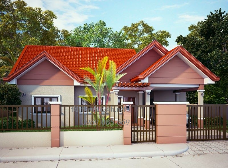 Mẫu nhà mái thái 1 tầng khá đơn giản nhưng lại rất hút mắt 