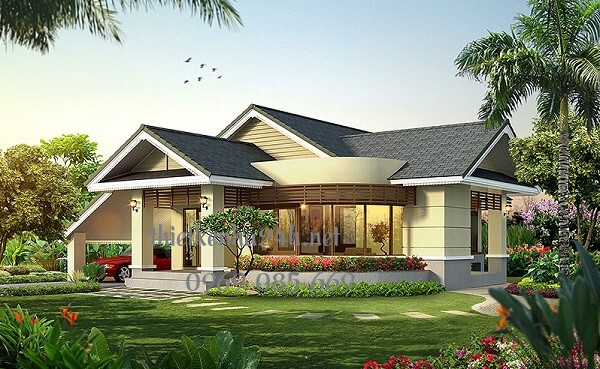 Biệt thự mái thái 1 tầng theo phong cách tân cổ điển vô cùng ấn tượng 