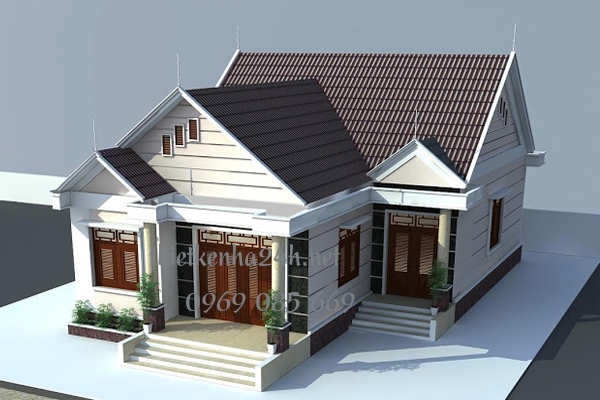 Mẫu nhà mái thái 1 tầng hình chữ L