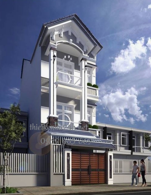 Vẻ đẹp sang trọng toát lên từ nhà phố mái thái 3 tầng có cánh cổng vững chắc