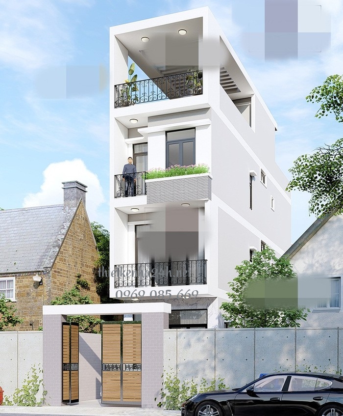 Thiết kế mẫu nhà 3 tầng 1 tum với mặt tiền vô cùng đơn giản, hiện đại nhưng bắt mắt