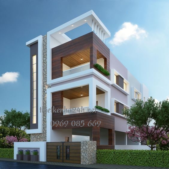 Sự kết hợp giữa chất liệu gạch, đá ốp và kính cho không gian vô cùng nổi bật, sang trọng và hiện đại 