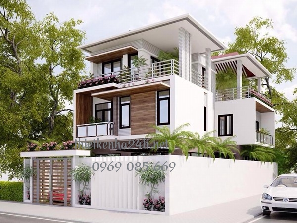 Không gian xanh hoà đồng với thiên nhiên của mẫu nhà phố 2 mặt tiền trắng tinh khiết 