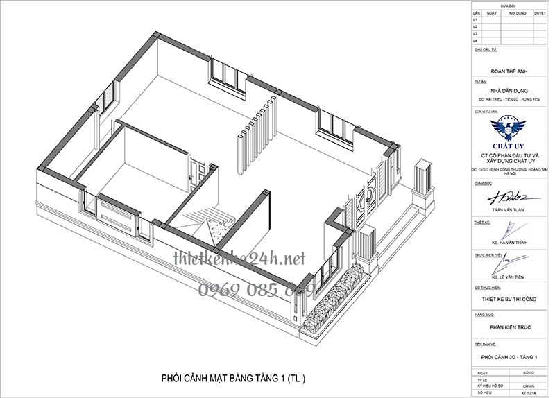 Phối cảnh 3D tầng 1 biệt thự 2 tầng hiện đại tại Hưng Y&ecirc;n