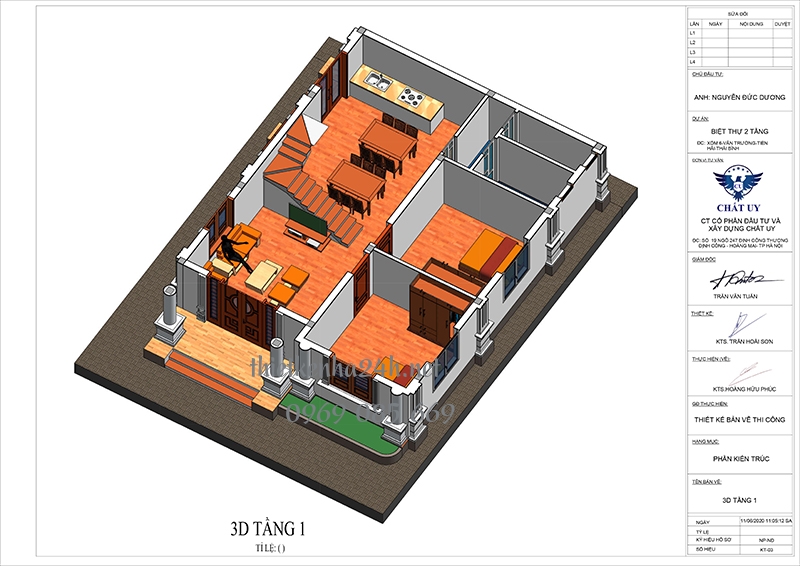 Phối cảnh tầng 1 biệt thự 2 tầng 5 ph&ograve;ng ngủ 