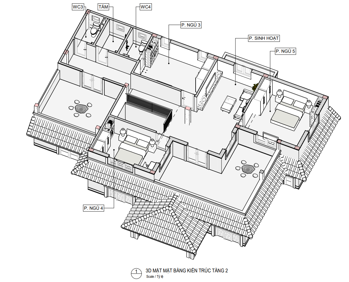 3D mặt bằng kiến tr&uacute;c tầng 2&nbsp;