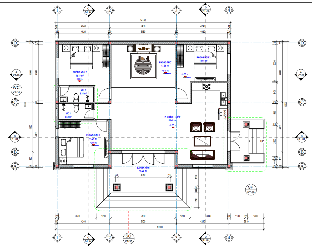 C&ocirc;ng năng mẫu nh&agrave; cấp bốn 3 ph&ograve;ng ngủ