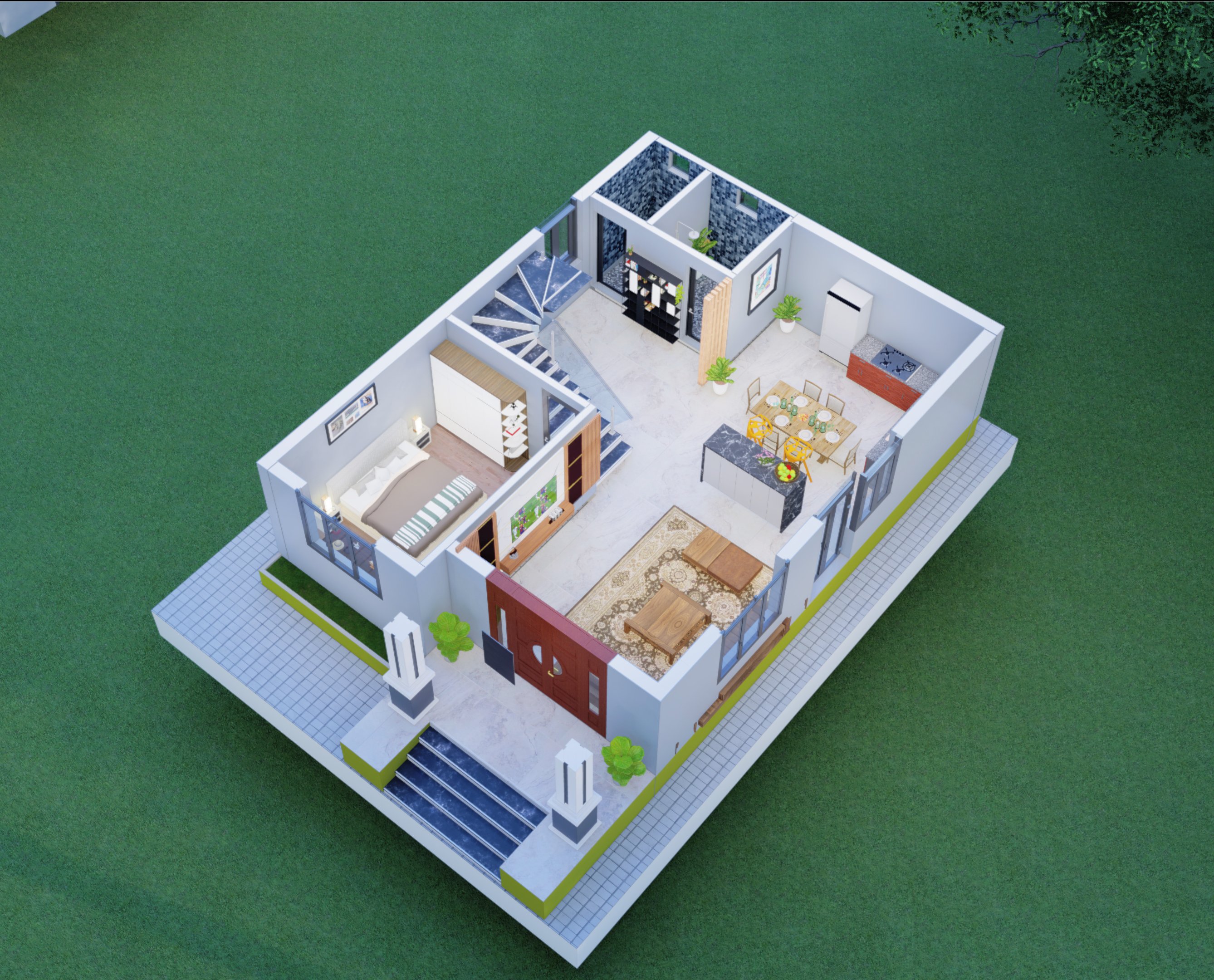 Phối cảnh 3D mặt bằng tầng 1