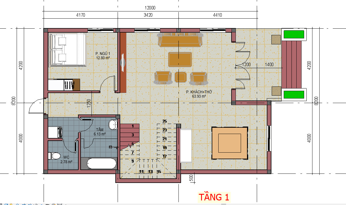 Bố tr&iacute; kh&ocirc;ng gian tầng 1