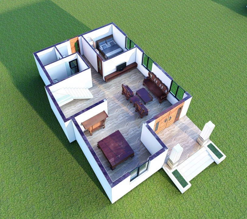 Bản vẽ 3D mặt bằng tầng 1
