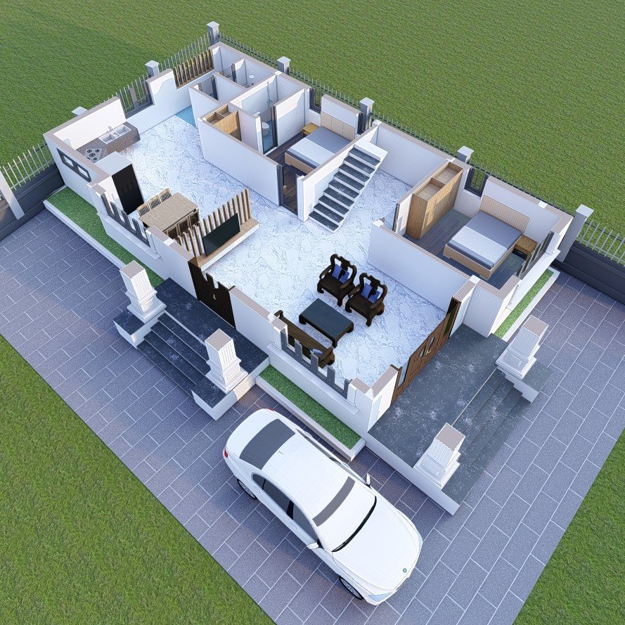 Phối cảnh 3D công trình nhà mái thái 2 tầng 