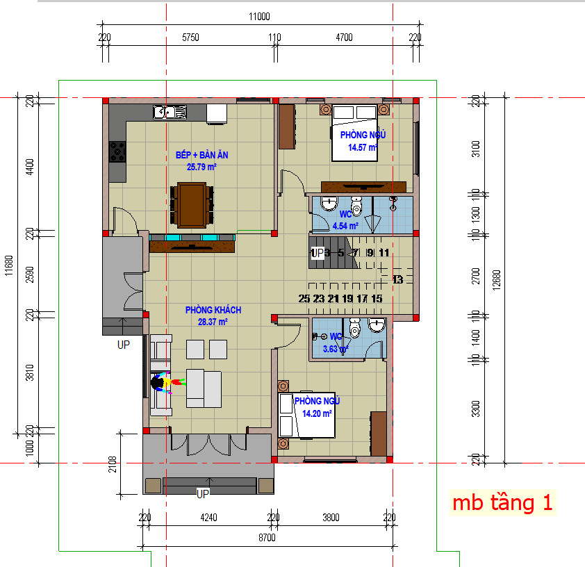 Mặt bằng tầng 1 của c&ocirc;ng tr&igrave;nh 