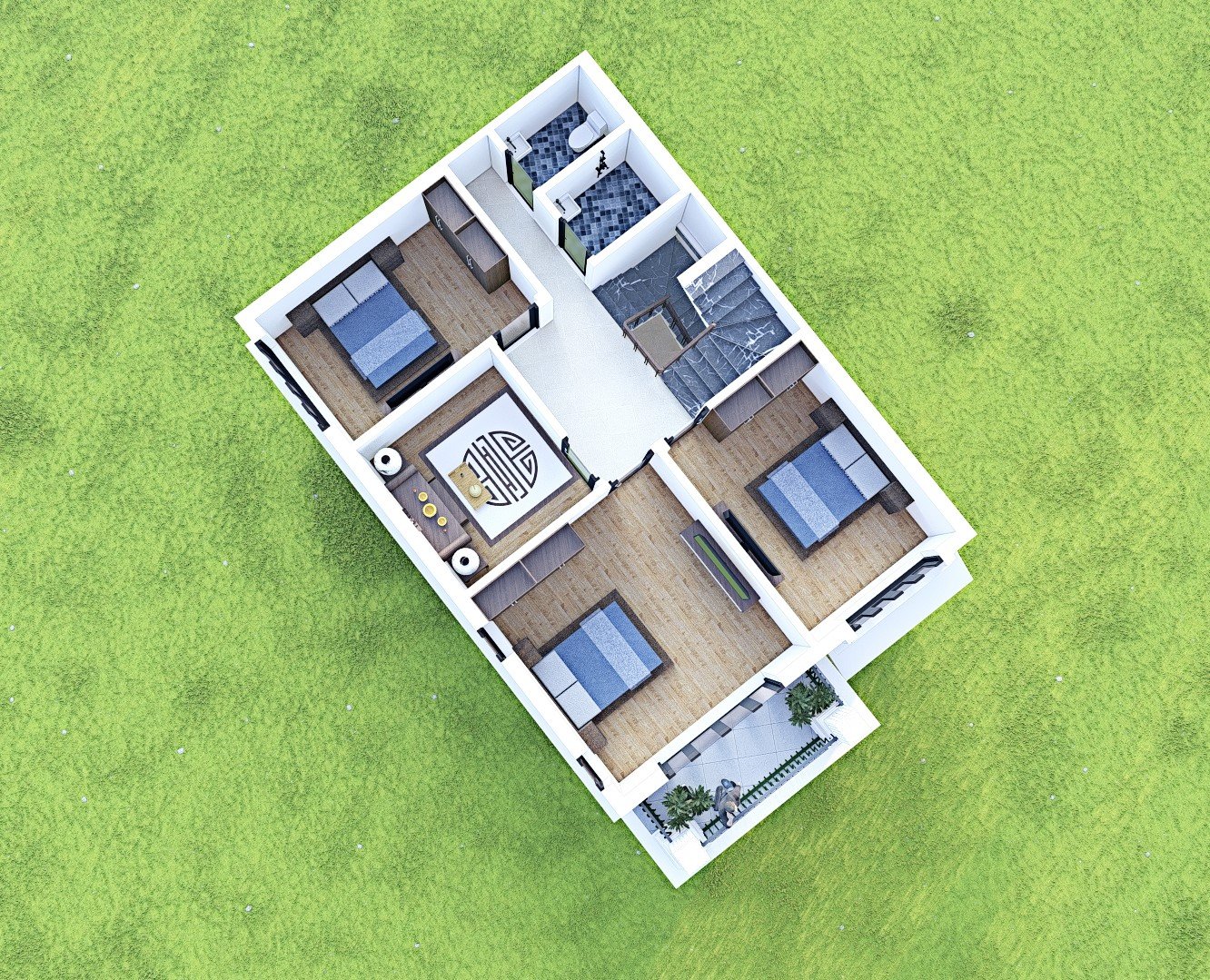 Phối cảnh 3D mặt bằng tầng 2 của c&ocirc;ng tr&igrave;nh&nbsp;